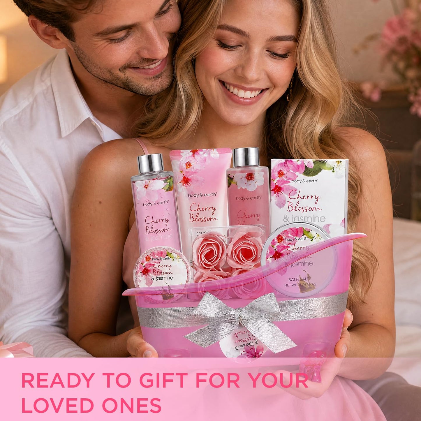 Body & Earth Spa Gifts for Women Self Care Kit - 8pcs Cherry Blossom & Jasmine Bath Sets for Women, Birthday, Mother's Day Gift Baskets for Mother Beauty & Personal Care BODY & EARTH