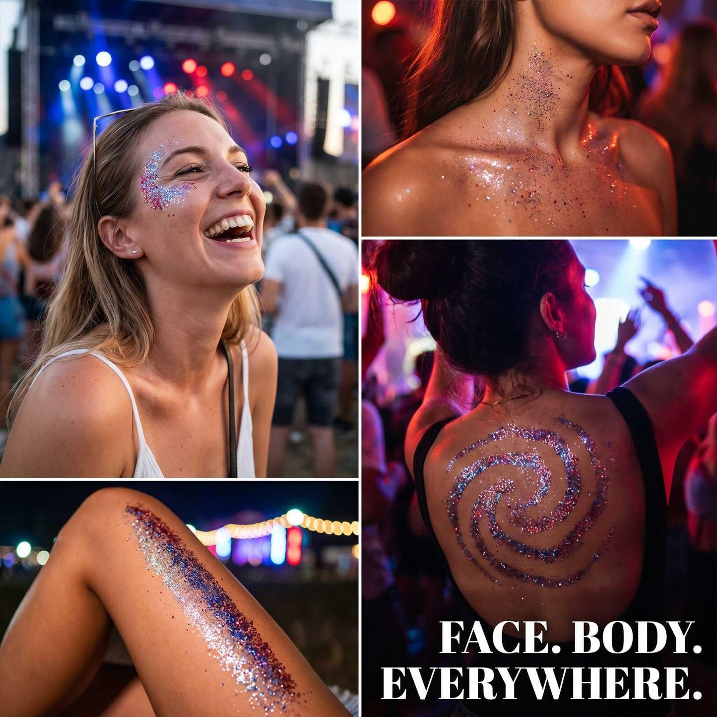 4th of July Glitter Stick,Face & Body Glitter Stick,Red Blue Silver Chunky Glitter Stick,Face Hair Body Glitter Makeup Stick for Party,Festival