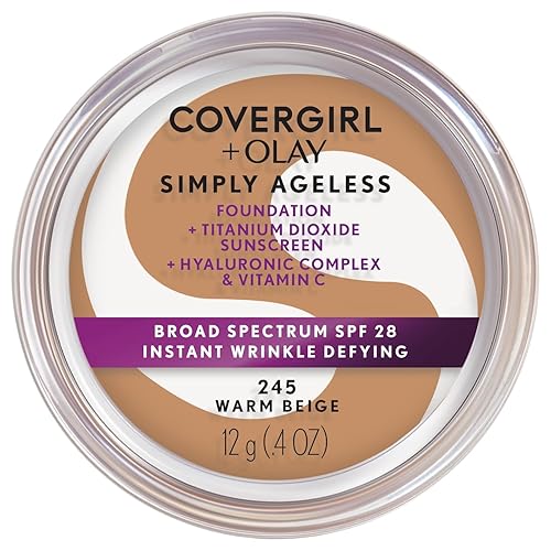 COVERGIRL Simply Ageless Instant Wrinkle Defying Foundation, SPF 28, Hyaluronic Complex & Vitamin C - 245 Warm Beige, Pack of 1