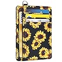 Coco Rossi Slim Front Pocket Wallet RFID Blocking Minimalist Credit Card Holder Wallet with D-Shackle for Women,Sunflower
