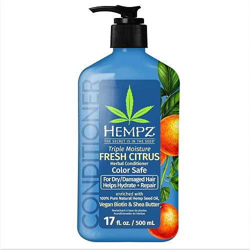 Hempz Biotin Conditioner - Triple Moisture Fresh Citrus - Peach & Grapefruit - For Growth & Strengthening of Dry, Damaged and Color Treated Hair