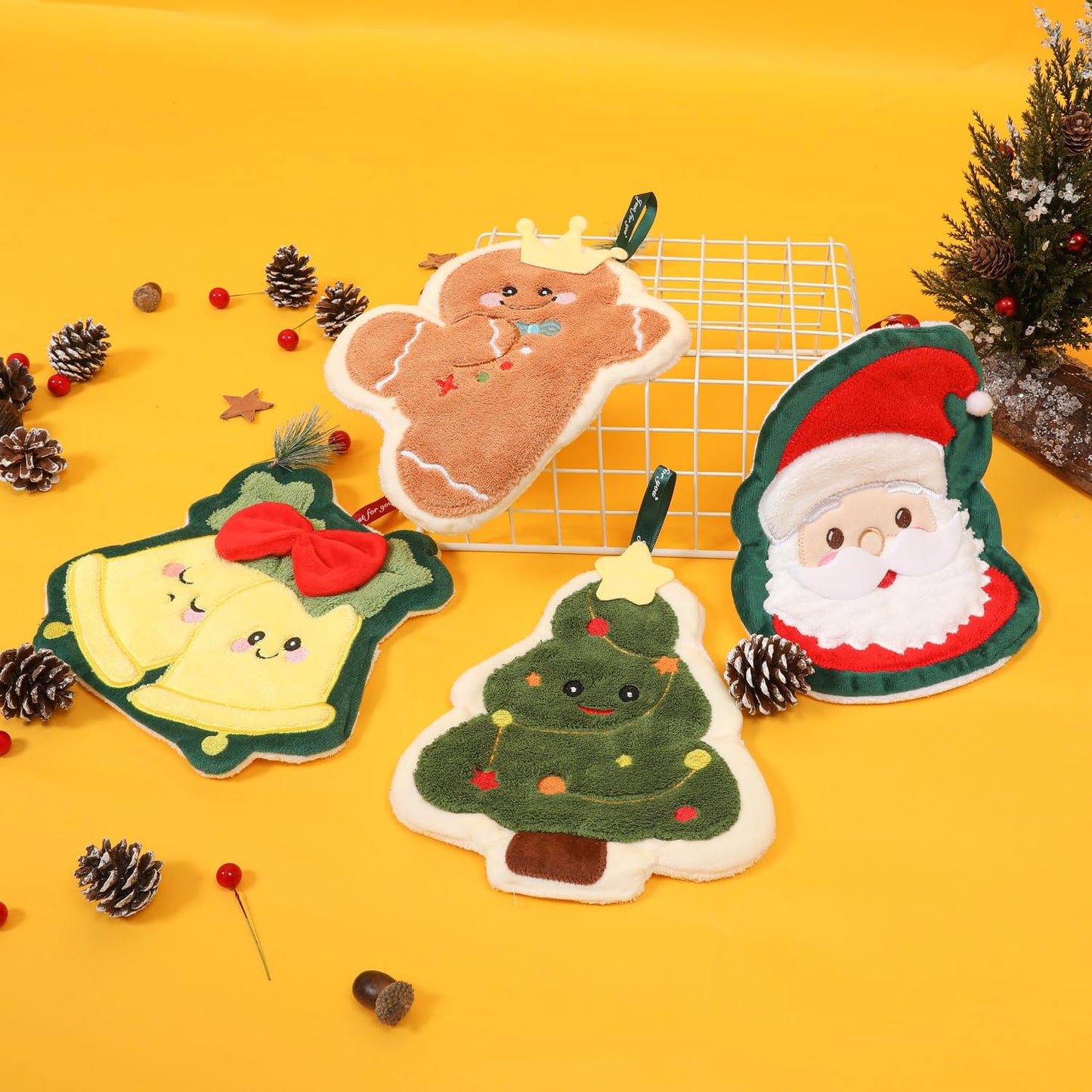 Tyrafry Luxury Holiday Christmas Hand Towels, Absorbent Hand Towel for Kitchen Bathroom Bedroom, Set of 4