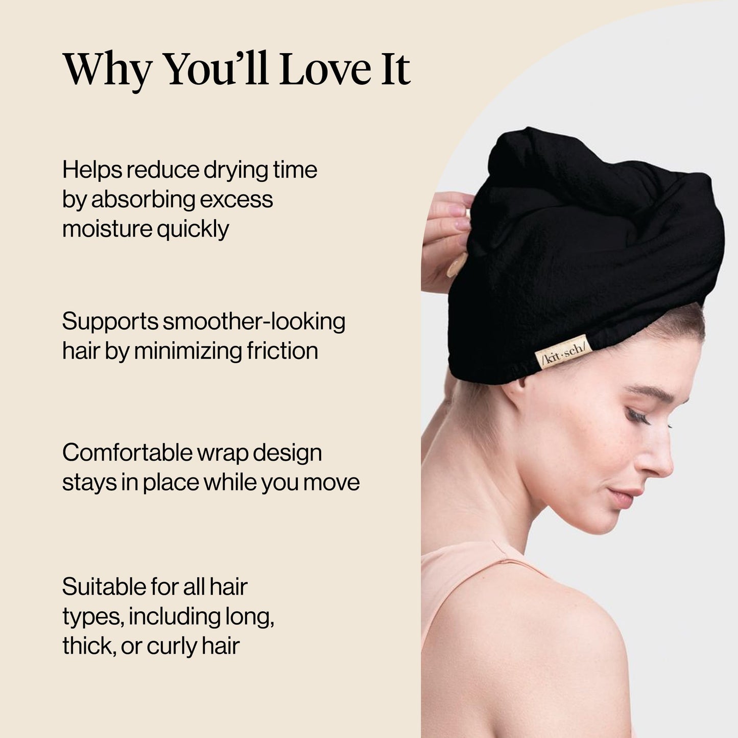 Kitsch Satin Microfiber Hair Towel Wrap for Women - Super Absorbent, Quick Dry, Anti-Frizz - for Long and Short Hairs, Turbans for Women, Wet Beauty and Personal Care Kitsch