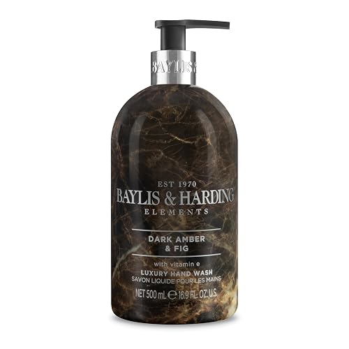 Baylis & Harding Liquid Hand Soap Wash with Dispenser, Elements, Dark Amber & Fig, 16.9oz/500ml