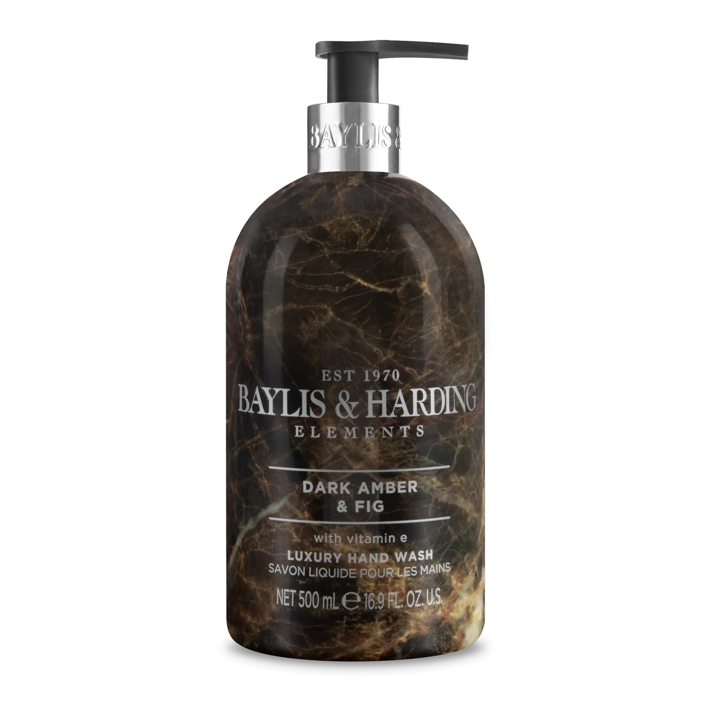 Baylis & Harding Liquid Hand Soap Wash with Dispenser, Elements, Dark Amber & Fig, 16.9oz/500ml