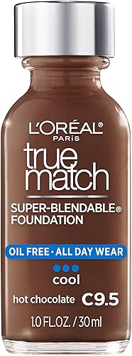 L’Oréal Paris Makeup True Match Super-Blendable Liquid Foundation, Hot Chocolate C9.5, 1 Fl Oz,1 Count