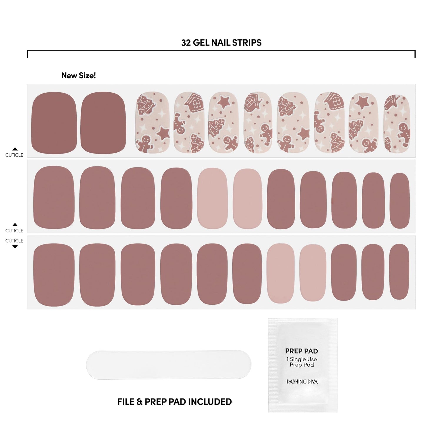 Dashing Diva Gloss Nail Strips - Gingerbread Gentleman - UV Free, Chip Resistant, Long Lasting Gel Nail Stickers - 3-Piece Manicure Set - Contains 32 Beauty & Personal Care Dashing Diva