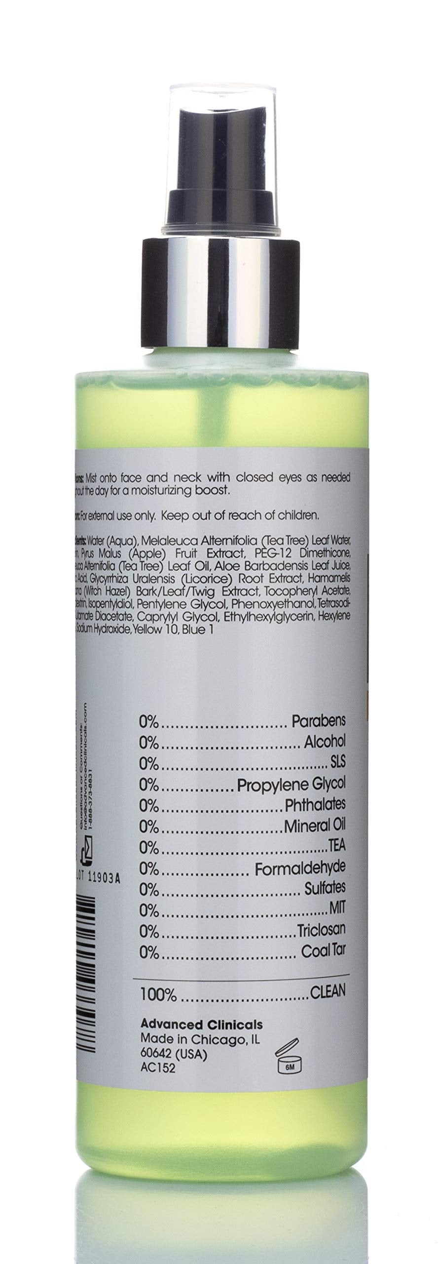 Advanced Clinicals Oil Control Purifying Facial Mist Toner. Hydrating, Non-Greasy Tea Tree Oil, Witch Hazel Toner W/Aloe Vera Face Mist Cleans Pores