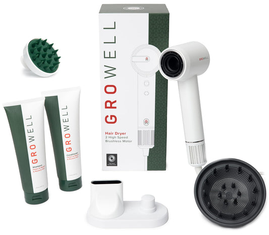 GroWell Hair Care Bundle: Hi-Speed Negative Ion Hair Dryer, Shampoo, Conditioner, Scalp Massager Beauty & Personal Care GroWell