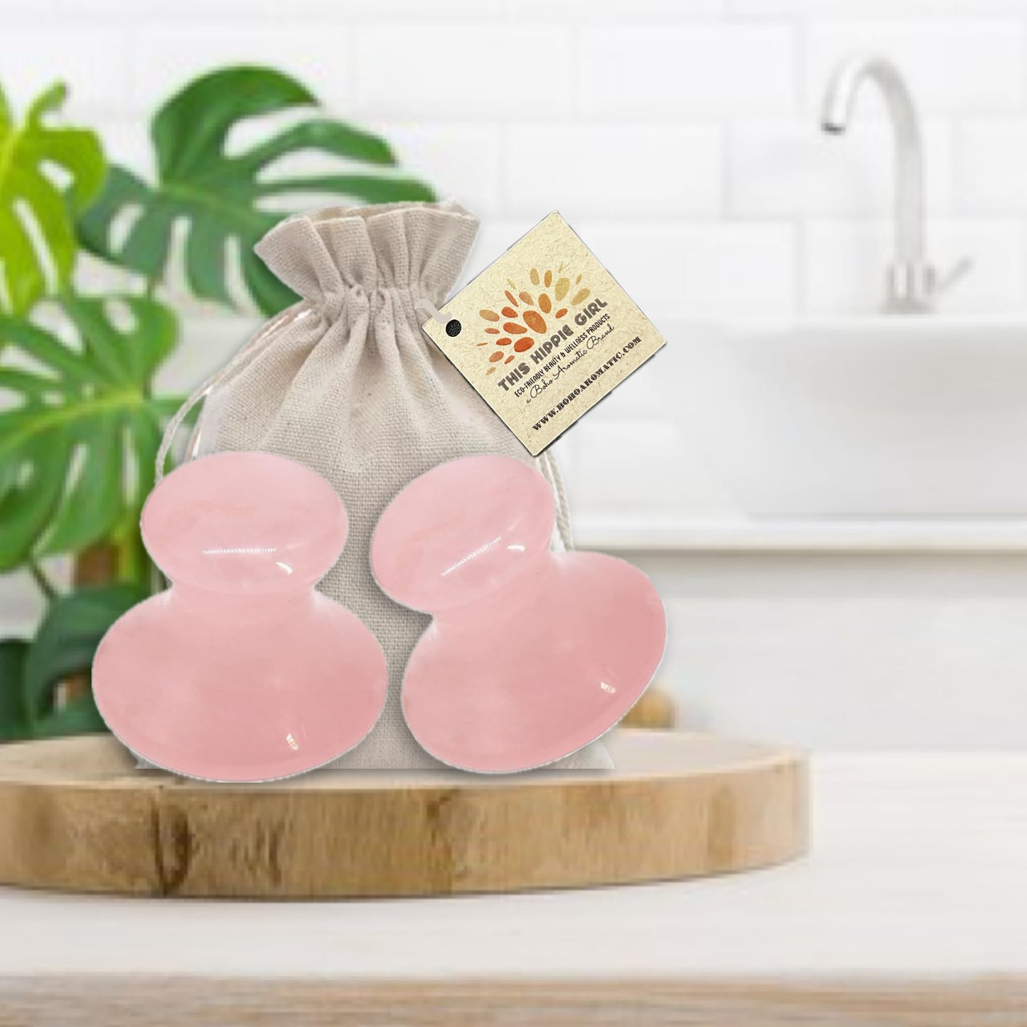 Boho Aromatic This Hippie Girl Gua Sha Mushroom Set, Jaw Sculpting Tools, A+ Rose Quartz Facial Toning and Yoga Sculpt Massage Tool, 2 Gua Sha