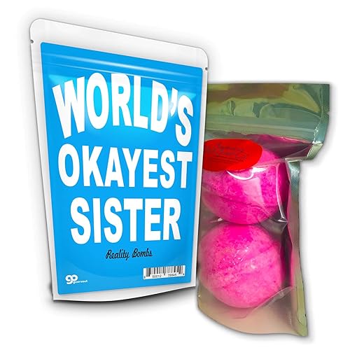 World’s Okayest Sister Bath Bombs - XL Pink Fizzers for Sisters - Handcrafted, Made in America, 2 Count