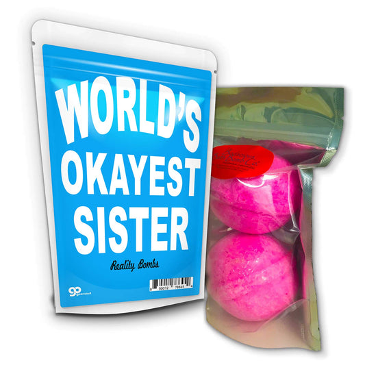 World’s Okayest Sister Bath Bombs - XL Pink Fizzers for Sisters - Handcrafted, Made in America, 2 Count