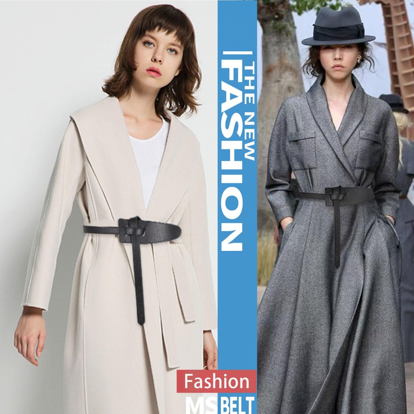 MIAOVG Women's Tight Belt With Dress With a PU Leather Belt (B:Black+camel, Waist size below42)