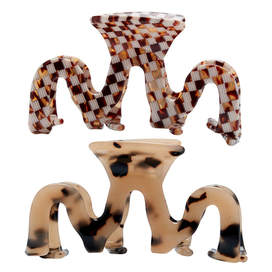 Large Tortoise Shell Claw Clip 3.5 Inch Cellulose Acetate Hair Claw Clips Checkered Hair Claw Clips French Design Hair Jaw Clamp for Women Ladies (2