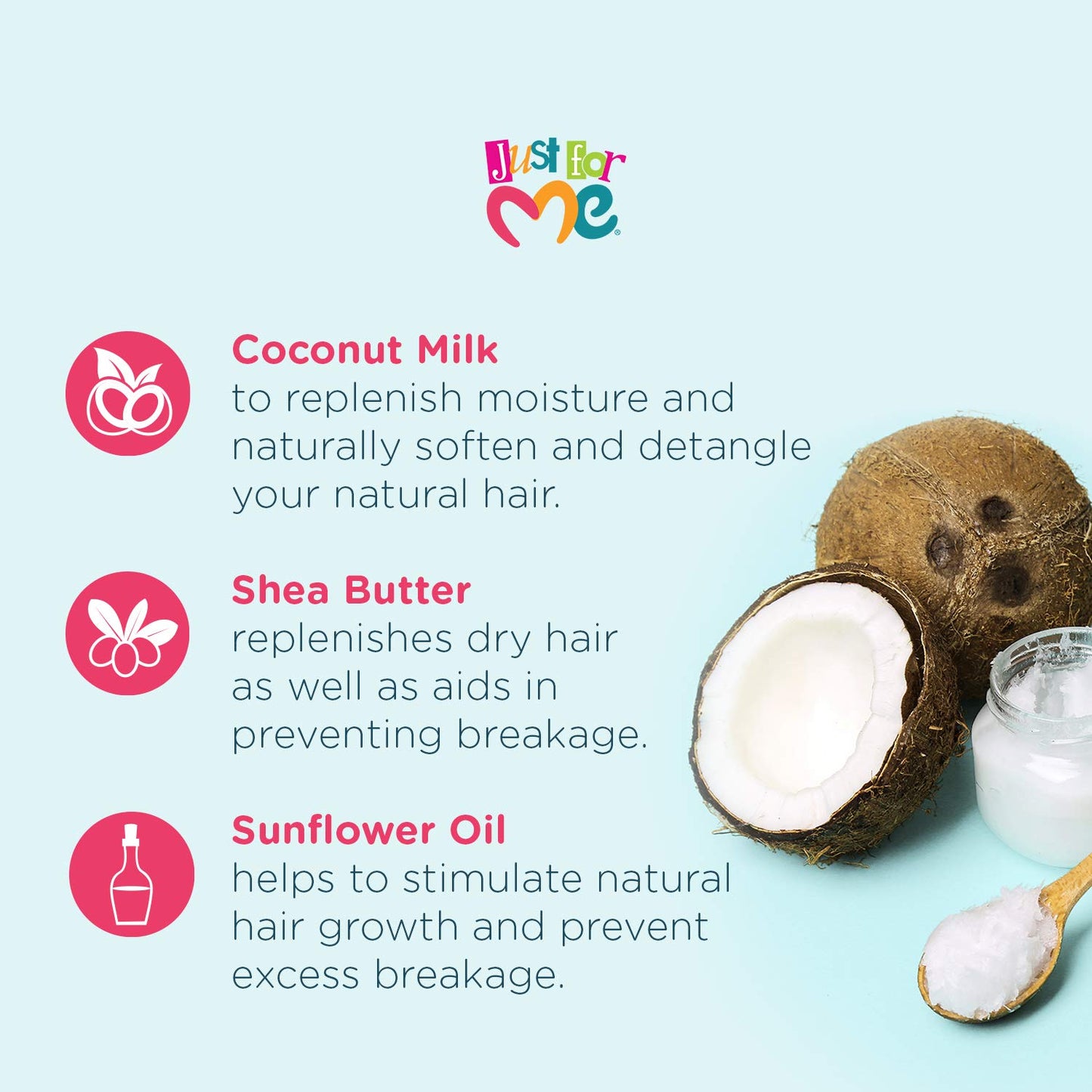 Just for Me Natural Hair Milk Detangler - Detangles & Helps Prevent Breakage, For All Hair Textures, Contains Coconut Milk, Shea Butter & Sunflower