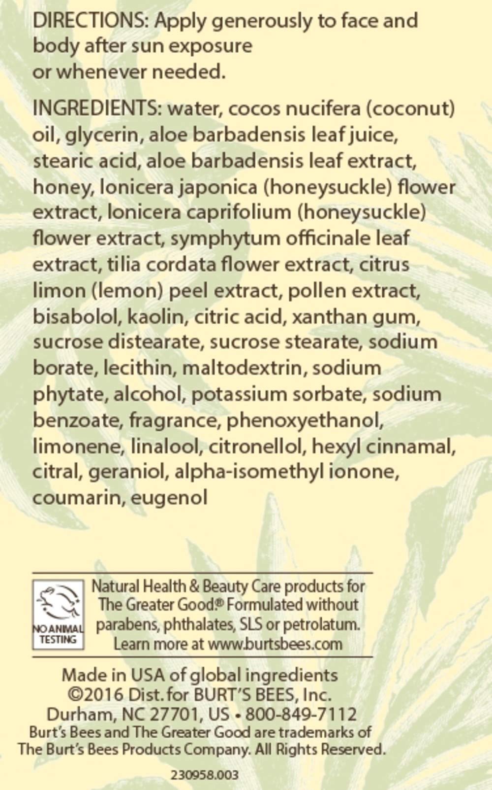 BURTS BEES Aloe After Sun Soother, 6 FZ
