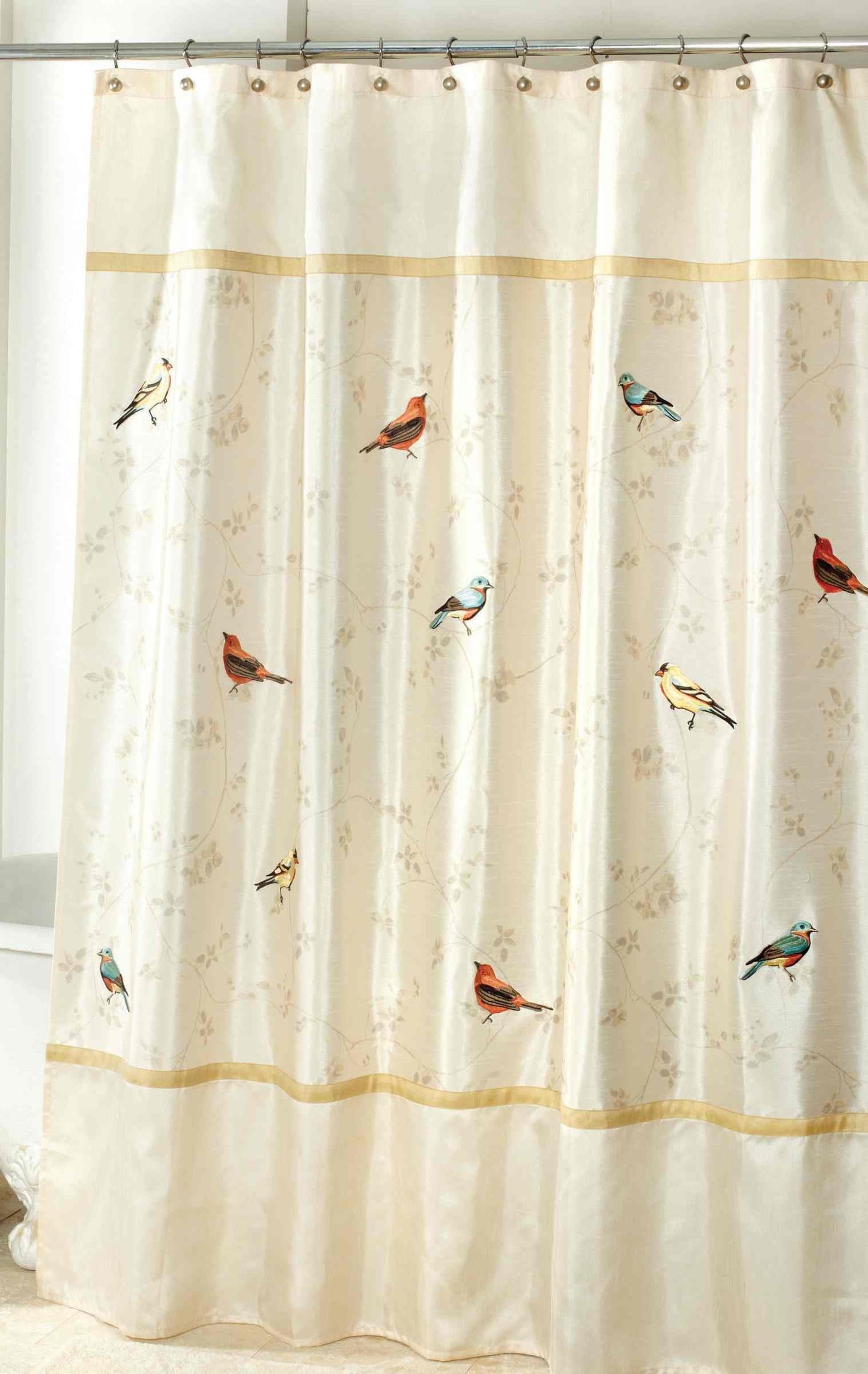 Avanti Linens - Fabric Shower Curtain, Nature Inspired Bathroom Decor (Gilded Birds Collection, 72")