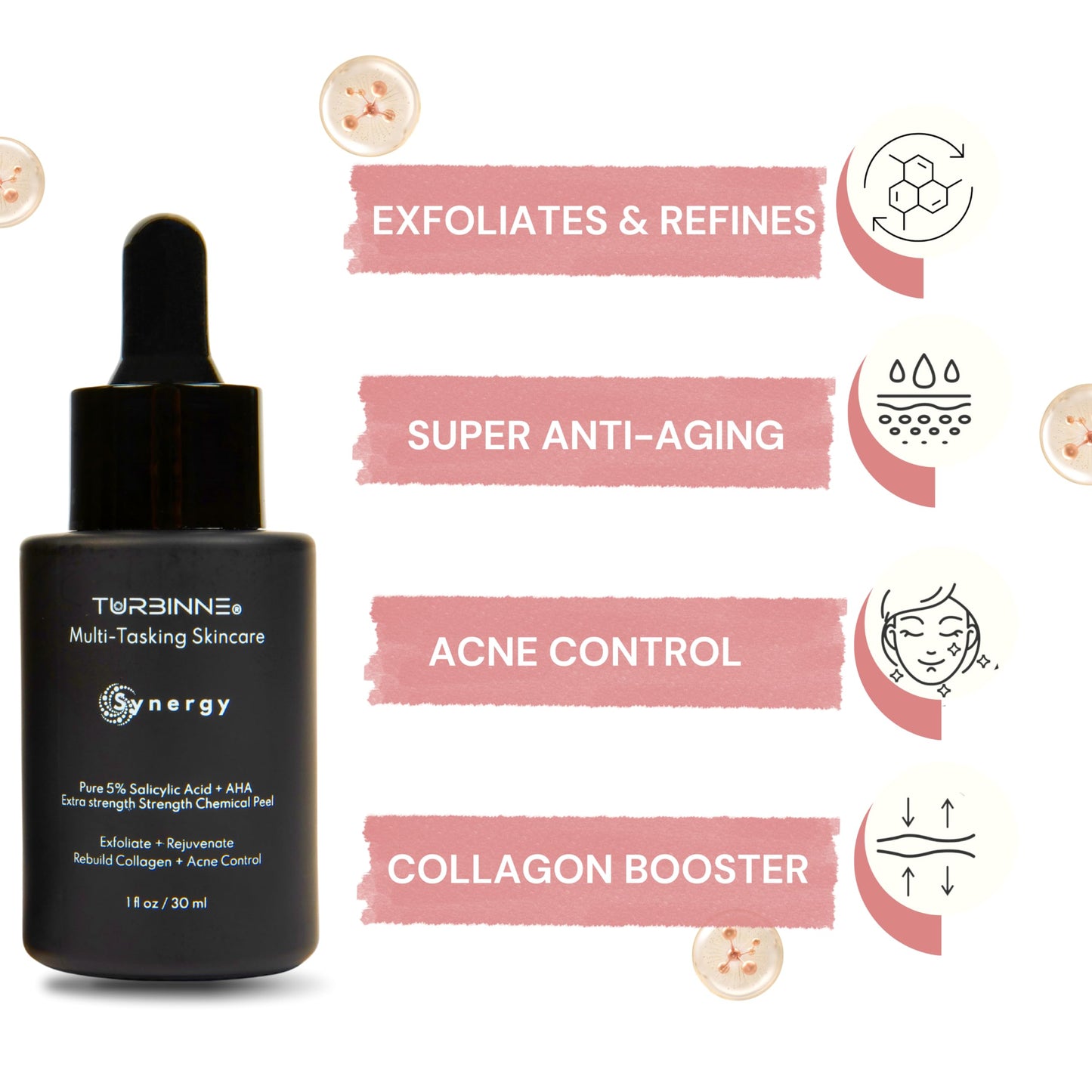 (2 Pack) Turbinne Synergy Multi-Tasking Extra Strength Chemical Peel. Pure 5% Salicylic Acid + AHA. Best For Exfoliate, Rejuvenate, Rebuild Collagen