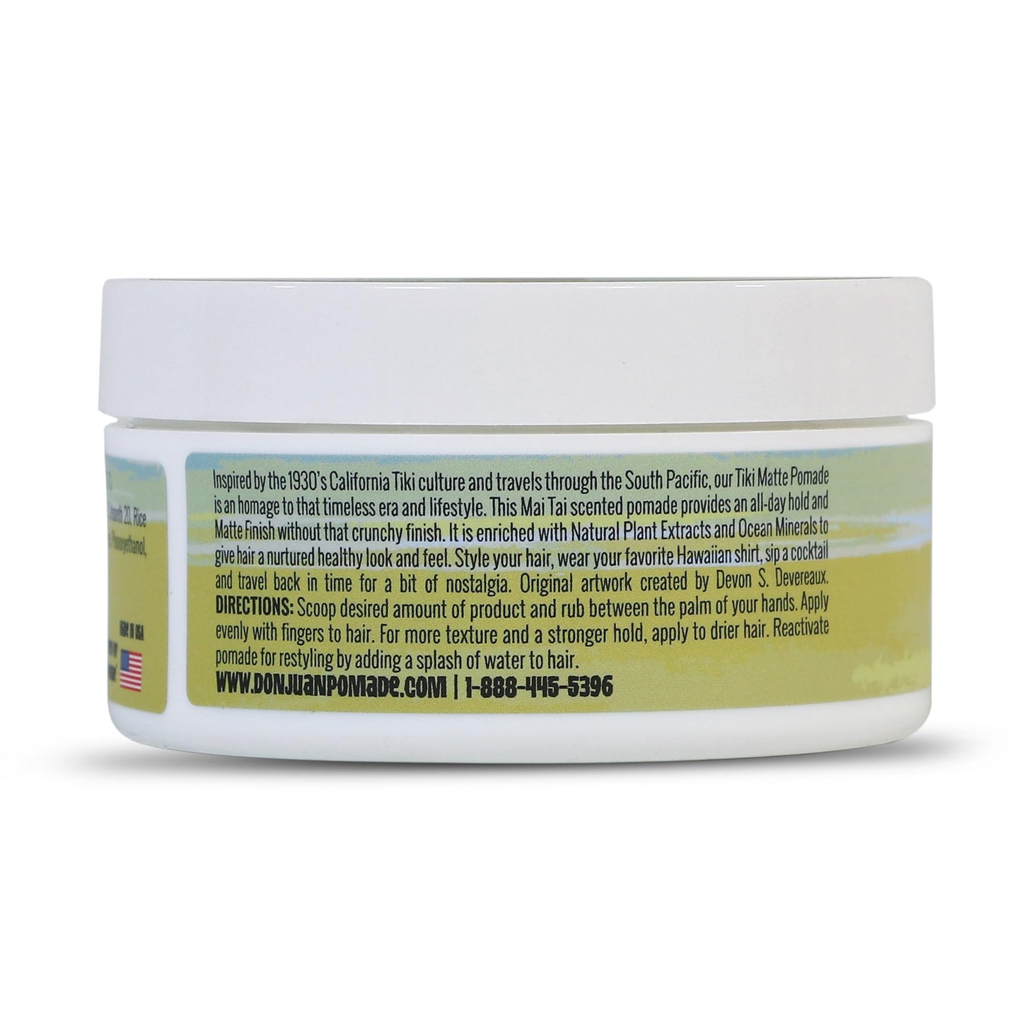 Don Juan Tiki Matte Pomade | Water Based | High Hold | Matte Finish | Natural Plant Extracts and Ocean Minerals | Mai Tai Tropical Scent, 4oz Pack