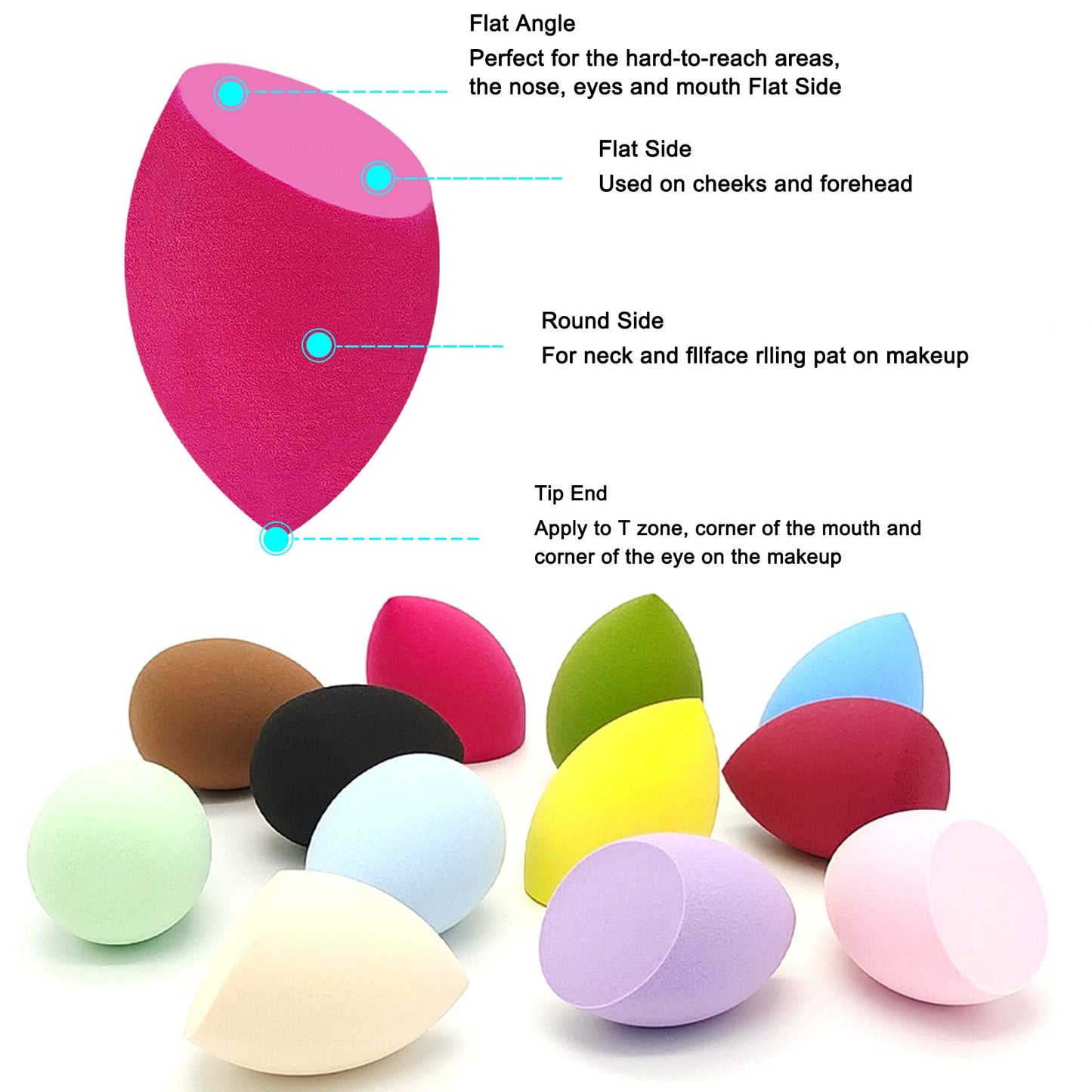 12 Pieces Professional Makeup Sponge Set,Latex Free Flawless Soft Setting Face Puffs,Multicolor Beauty Sponge Blender Cosmetic Applicator