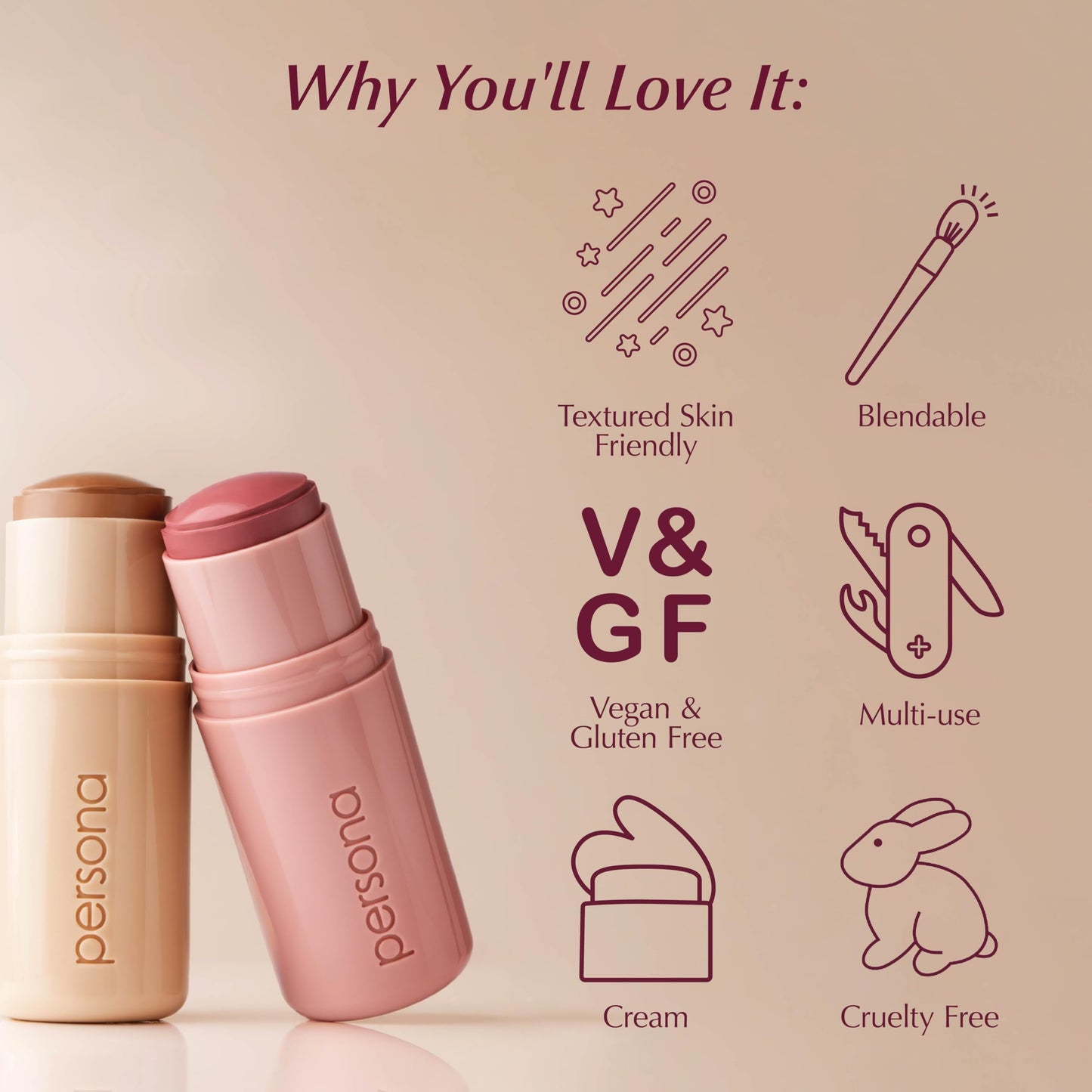 PERSONA Mojave Dreamstick Cream Bronzer | Lightweight, Blendable & Non-Comedogenic | With Kaolin, Nylon-12, White & Green Tea Extracts | Vegan