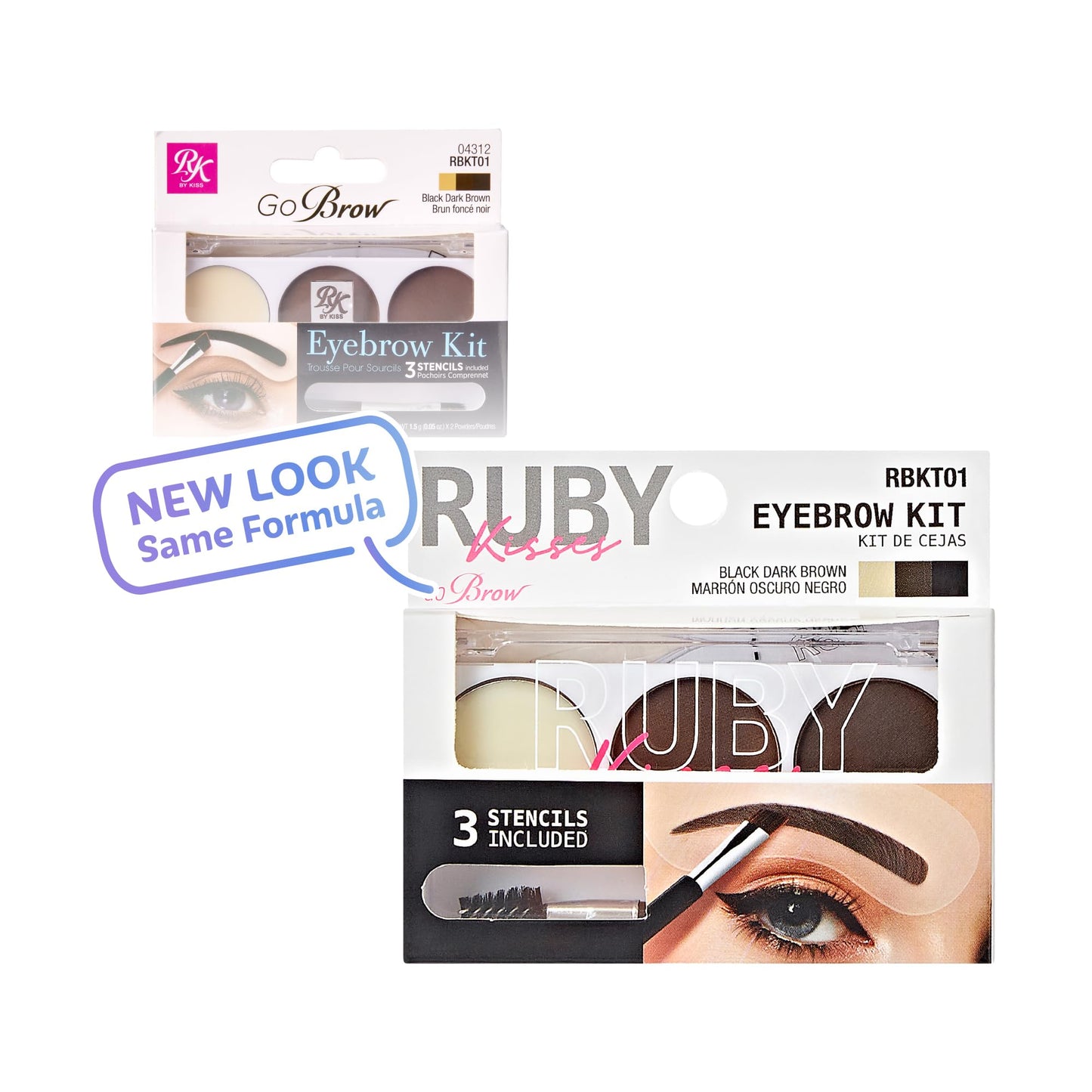 Ruby Kisses Go Brow Eyebrow Kit, Dual Shade Powder & Wax, Includes 3 Stencils, Perfect for Shaping & Defining, Natural Brow Look, Ideal for Sparse
