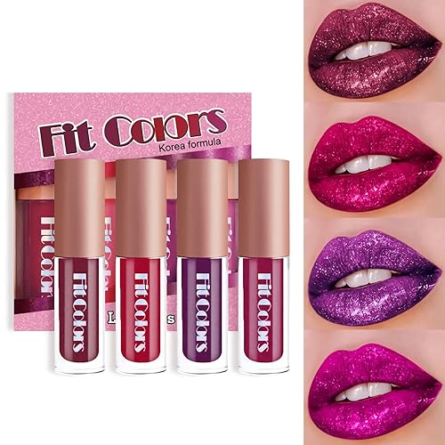 SUMEITANG 4 Color Liquid Glitter Lipstick Set?Diamond Sparkle Glosses, Popular Shimmer Shades, Matte-to-Glitter Finish, Long-Lasting & Waterproof