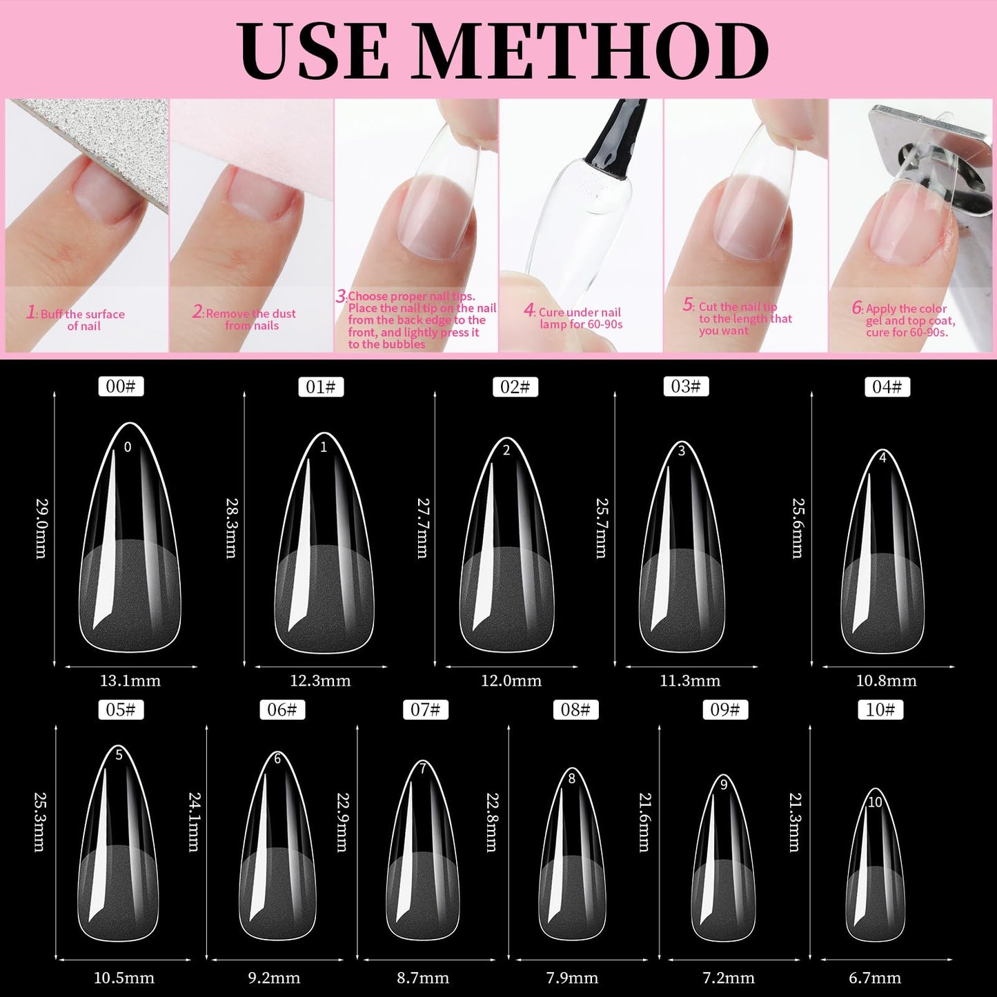 Cycullinyt 550pcs Stiletto Soft Gel Nail Tips, 11 Sizes Long Stiletto Nails Full Cover Acrylic Press on False Nail Tips No Trace for Beginners