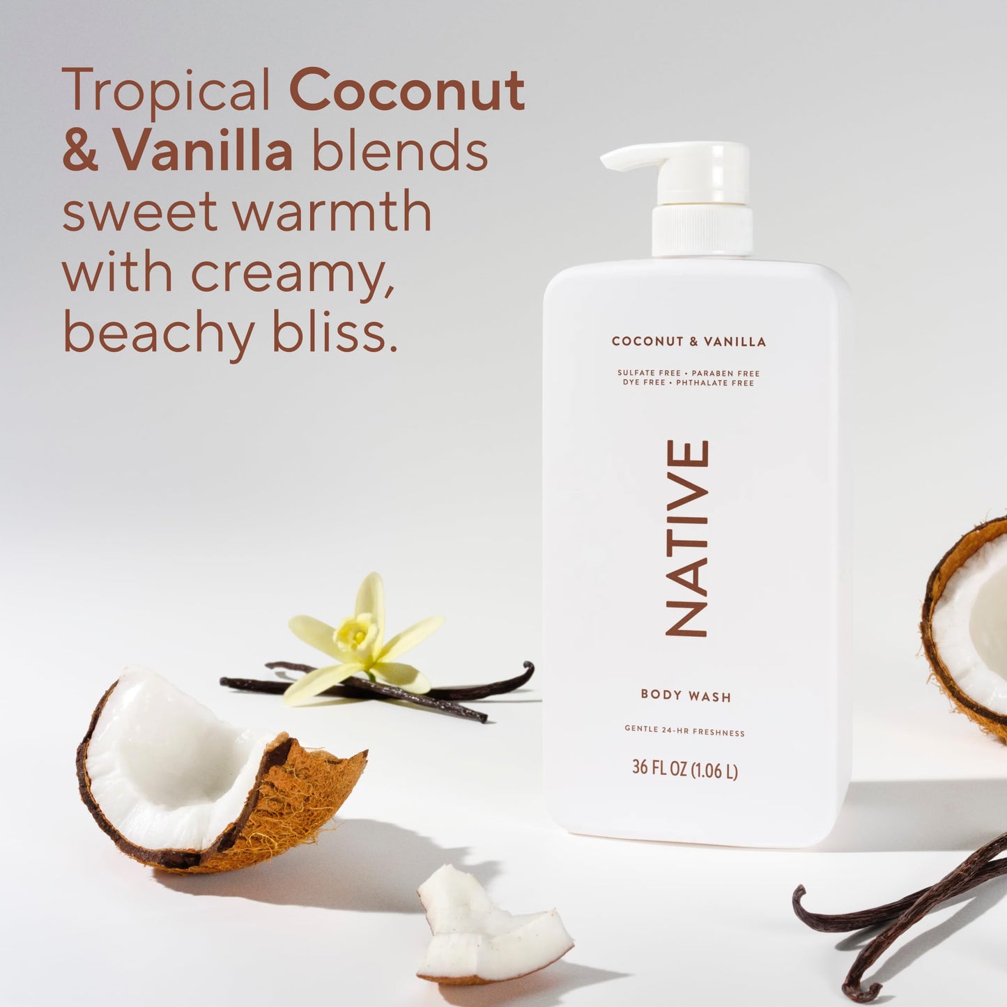 Native Body Wash for Women & Men, Coconut & Vanilla, 36 oz Pump Bottle, Sulfate-Free & Gentle Beauty & Personal Care Native