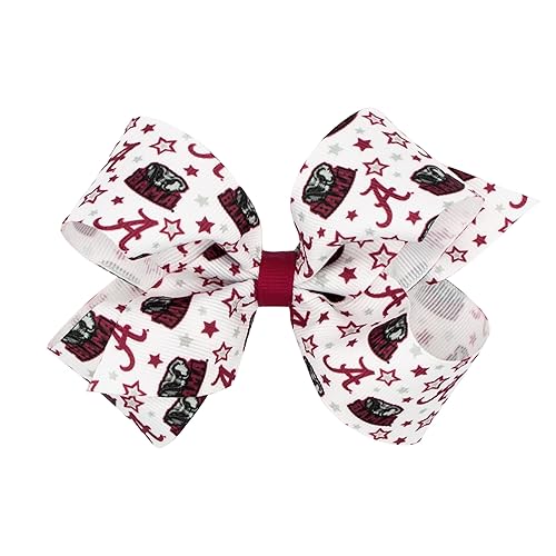 Divine Creations Girls' Collegiate Themed Game Day Logo Print Hair Bow by Wee Ones on a WeeStay Clip, Classic Grosgrain, Medium, Alabama