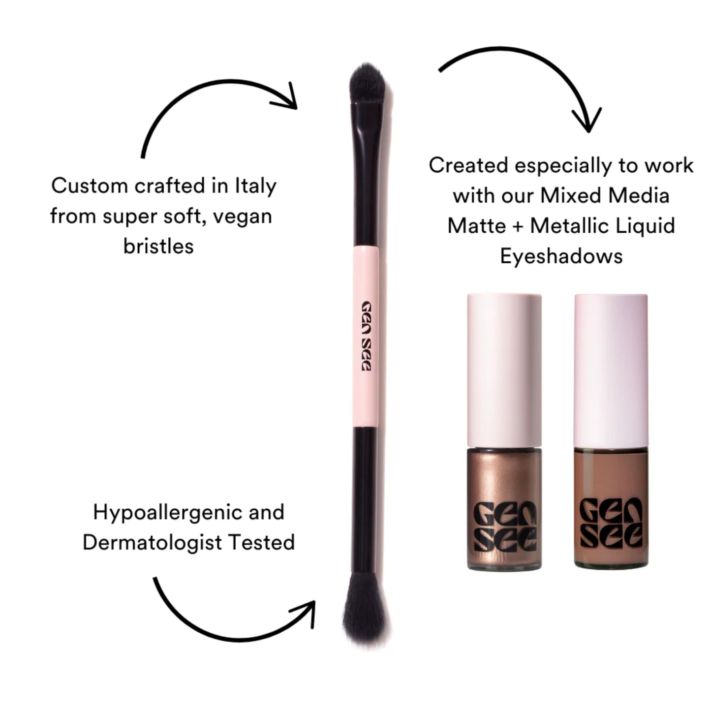 Gen See Liquid Eyeshadow Dual Tip Brush - Precision Eye Makeup Brush for Liquid and Cream Shadow, Vegan Bristles Blender and Detail Tool, Cruelty-Free