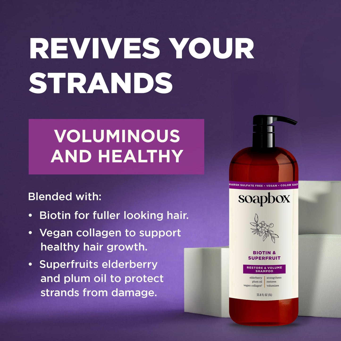 Soapbox Biotin & Super Fruit Shampoo & Conditioner Set, Leaves Hair Volumized & Strengthened - Clean Ingredients Free of Harsh Chemicals, Sulfates