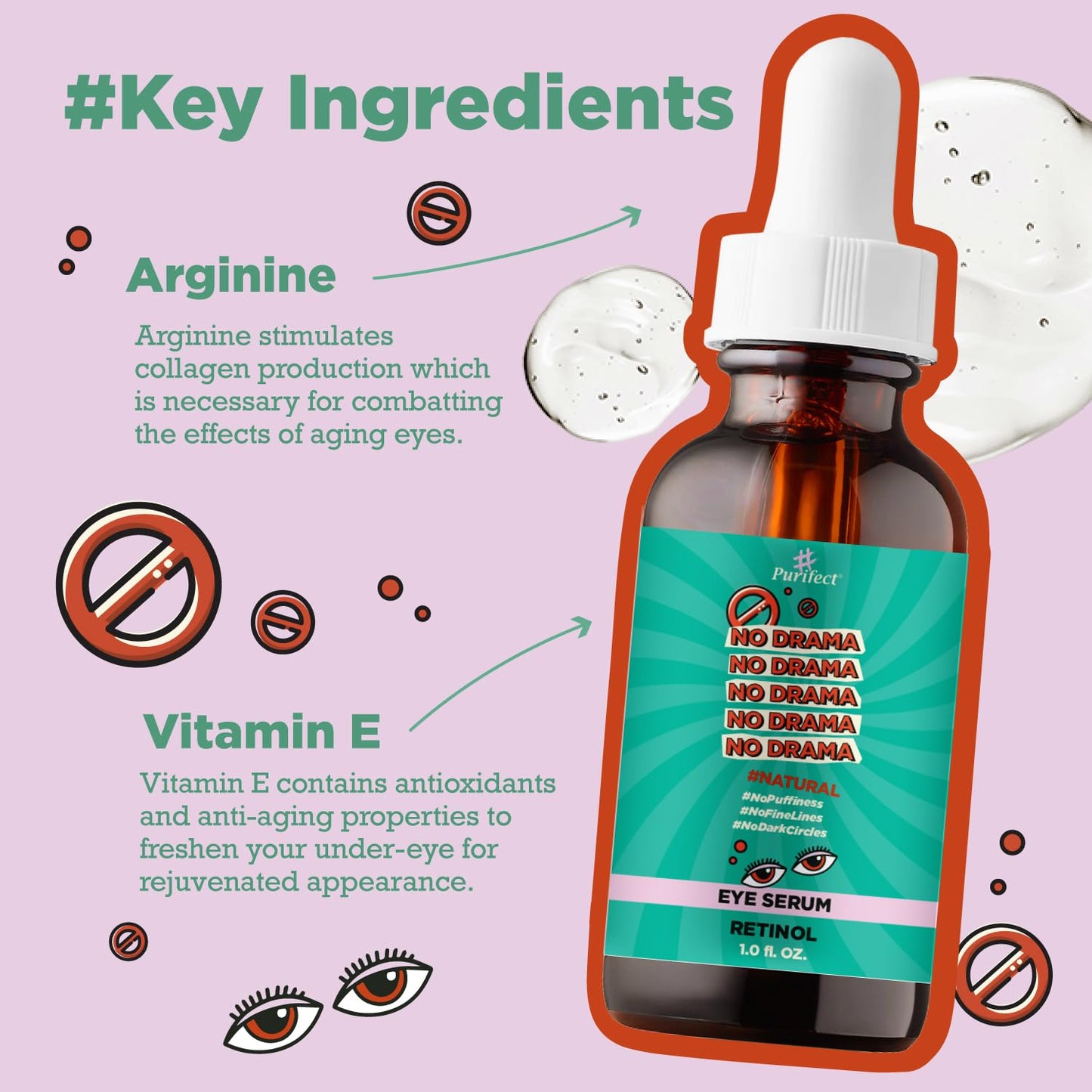 Purifect No Drama Retinol Eye Serum for Women & Men - Under Eye Serum Treatment with Vitamin E, Anti Aging Support, Helps Dark Circles, Fine Lines