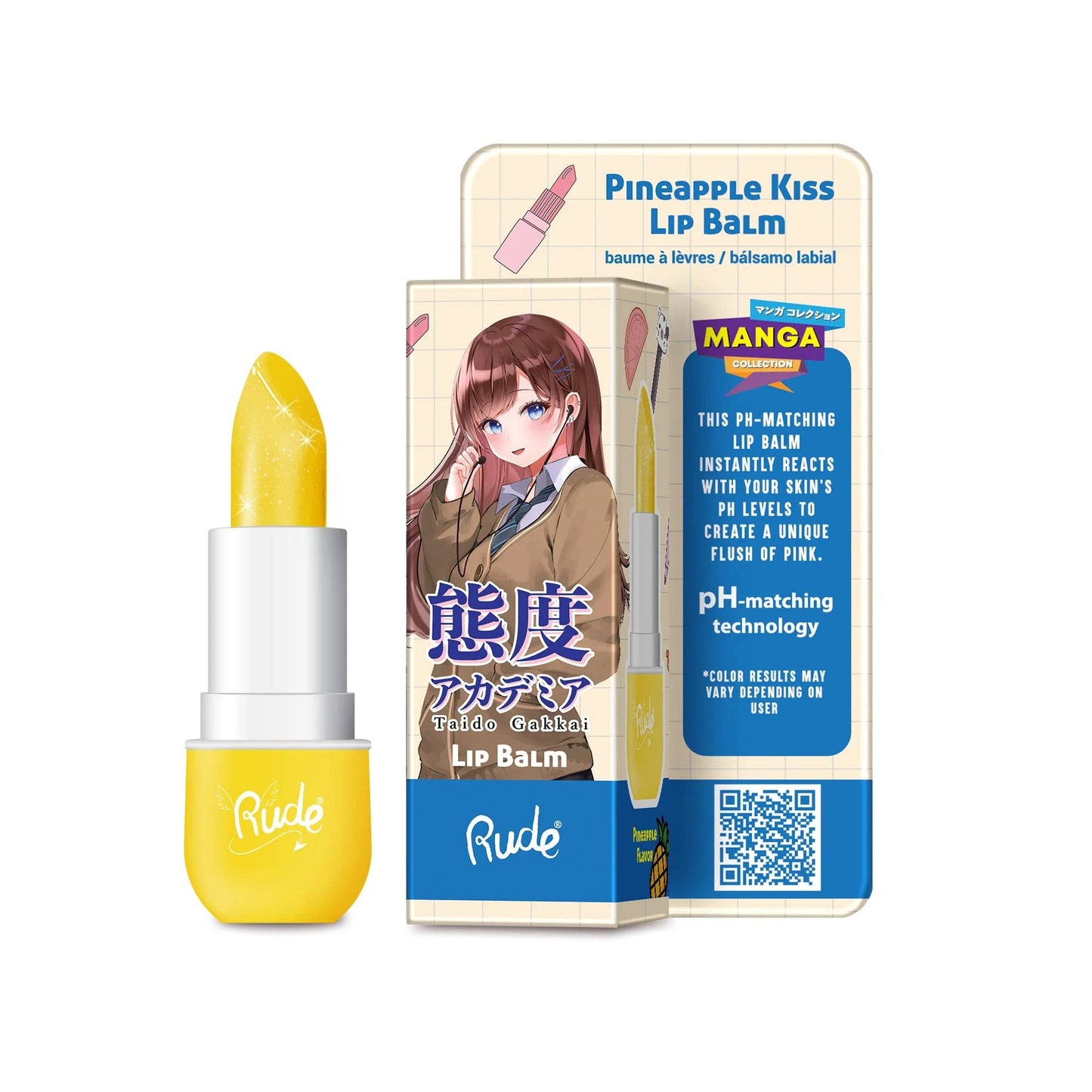 RUDE Manga Collection Lip Balm - Pineapple Kiss by Rude Cosmetics for Women - 0.123 oz Lip Balm