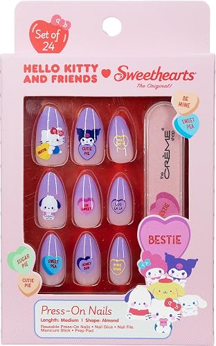 The Crème Shop x Hello Kitty & Friends x Sweethearts Collection Press On Nails, Almond Shape, 28 Nails Kit with Glue and Tools (Bestie) Beauty & Personal Care The Crème Shop