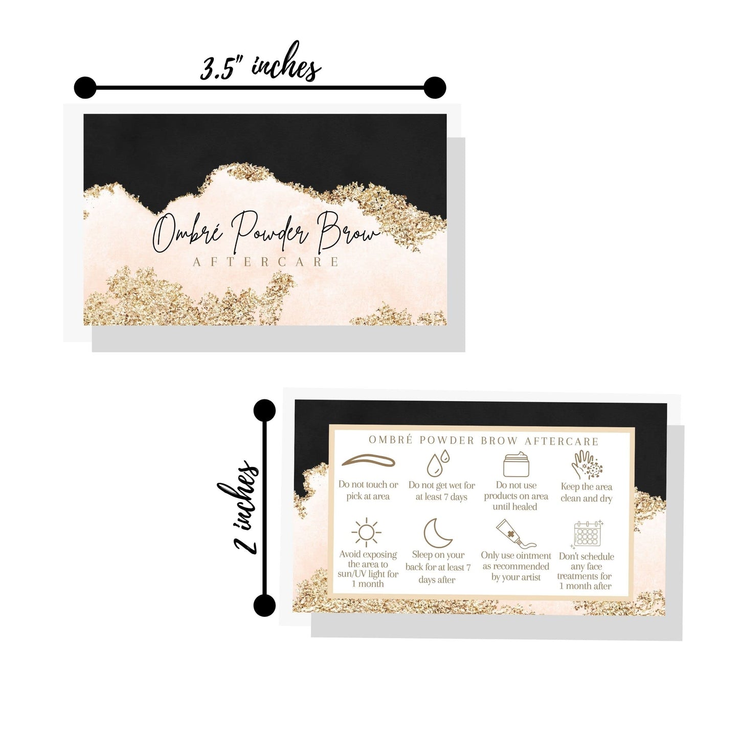 Ombre Powder Brow Aftercare Cards | 50 Pack | 2x3.5” inch Business Card Size | Brow Artist Supplies, Powder Brow Aftercare Cards for Clients, Snatched