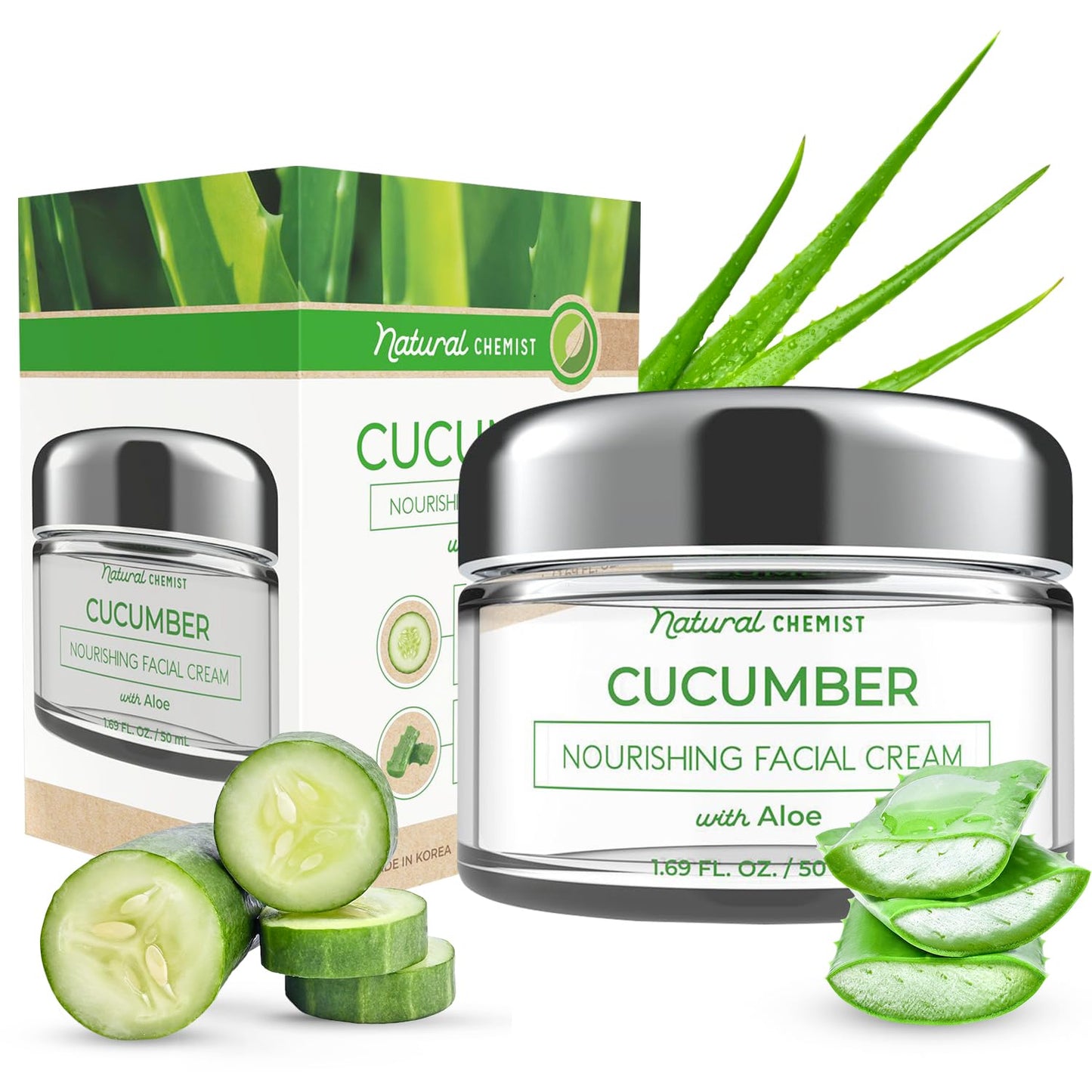 Natural Chemist Cucumber & Aloe Daily Face Moisturizer 1.69 oz – Hydrating, Cooling & Anti-Aging Korean Skincare | Cruelty-Free & Dermatologist Tested