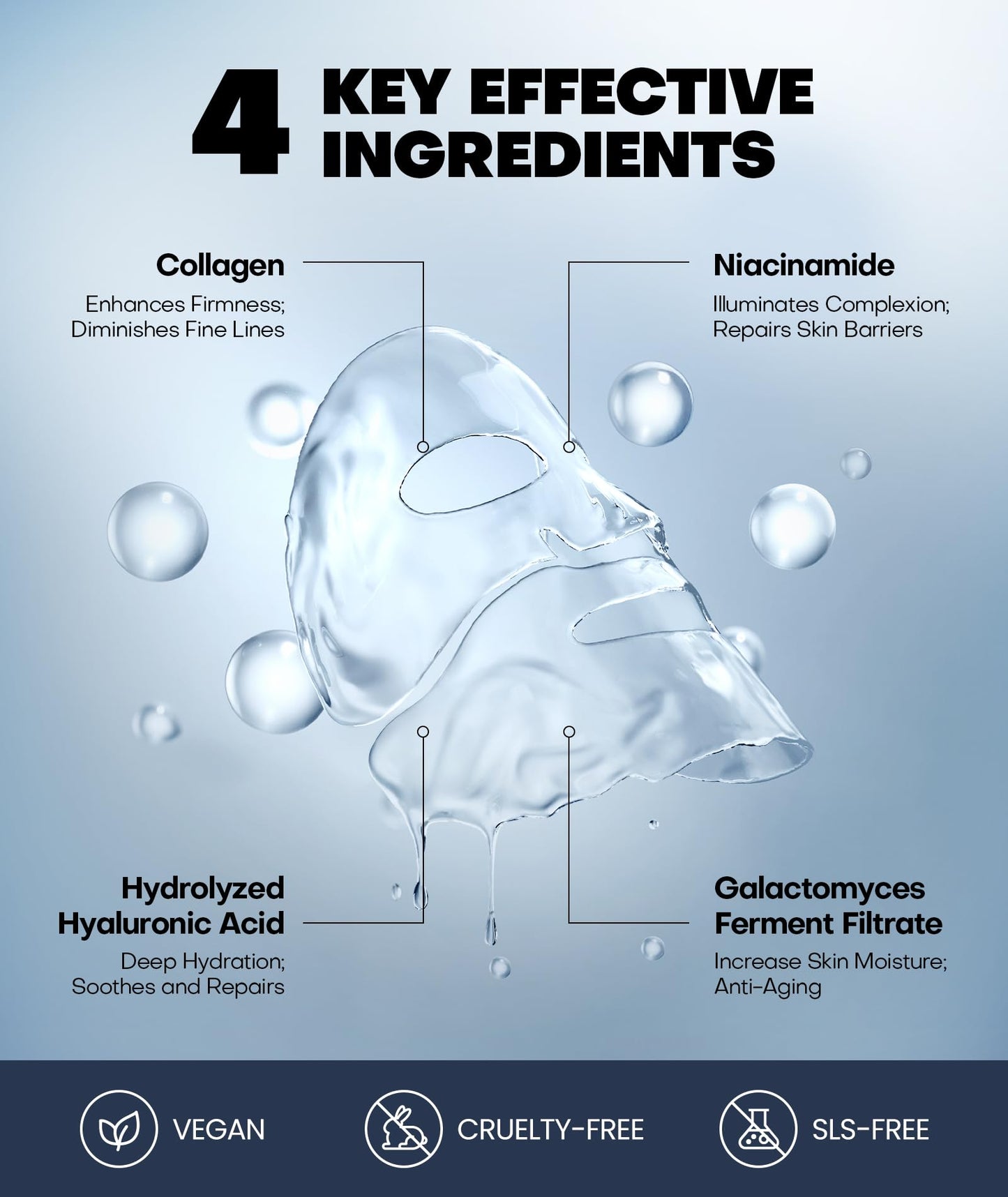 Radiant Glow Collagen Face Mask - Real Deep Overnight Face Masks Skincare with Hyaluronic Acid, Galactomyces Ferment & Vitamin E, Facial Mask