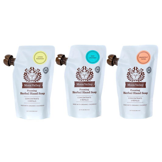 Moon Valley Foaming Hand Soap Refill Pouch, Three-Pack Lemon Rosemary, Mint Lavender, Grapefruit Soap, Vegan and Non-GMO, Environmentally Friendly Beauty & Personal Care Moon Valley Organics