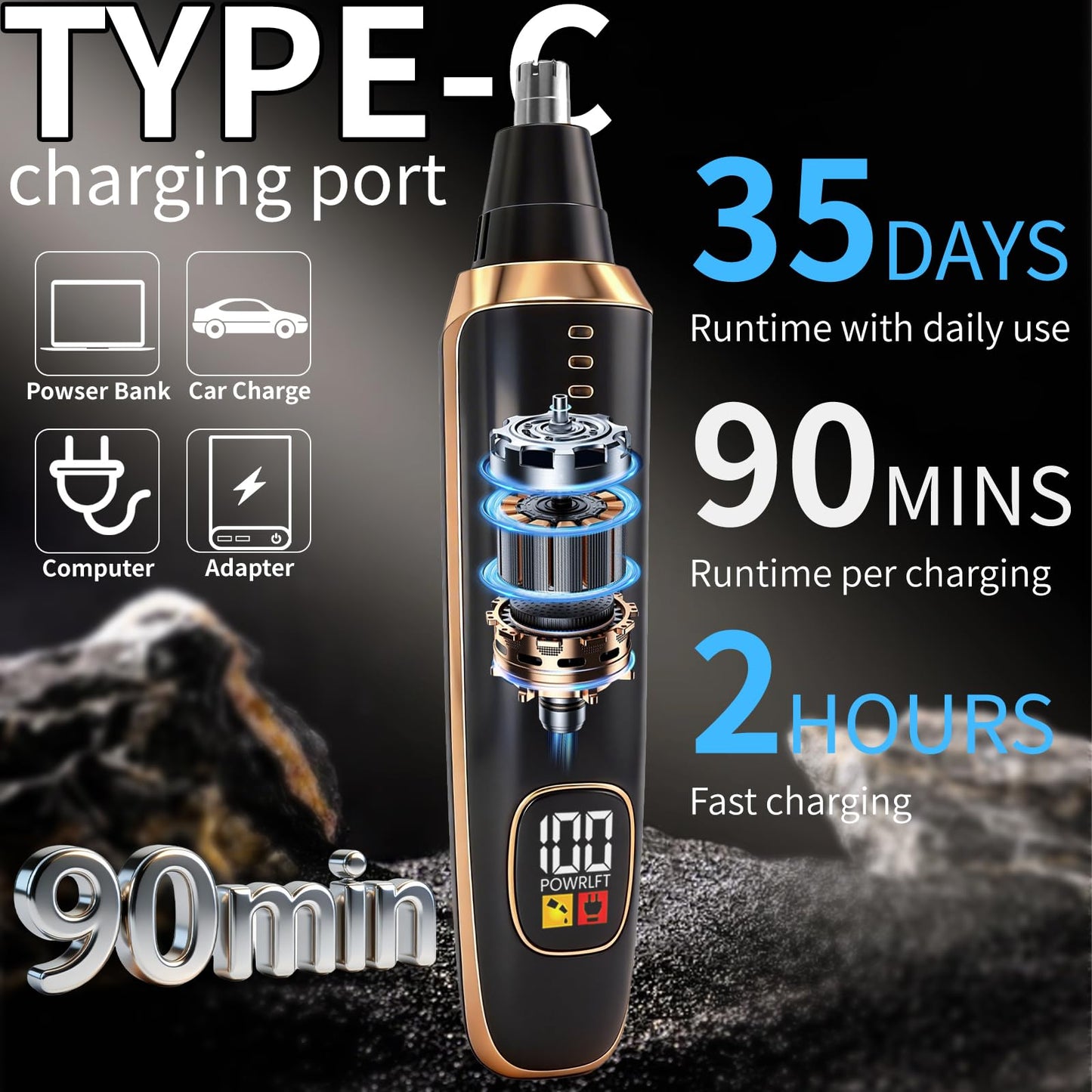 Yunmiss Nose and Ear Hair Trimmer for Men Women,2 in 1 LED Display Eyebrow Hair Trimmer with USB Rechargeable,2026 Portble Waterproof Facial Hair Beauty and Personal Care Yunmiss