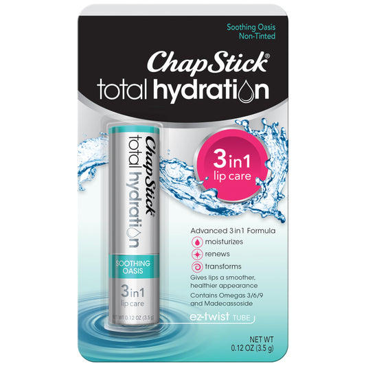 ChapStick Total Hydration Soothing Oasis Moisturizing Lip Balm Tube, Lip Balm for Lip Care - 0.12 Oz
