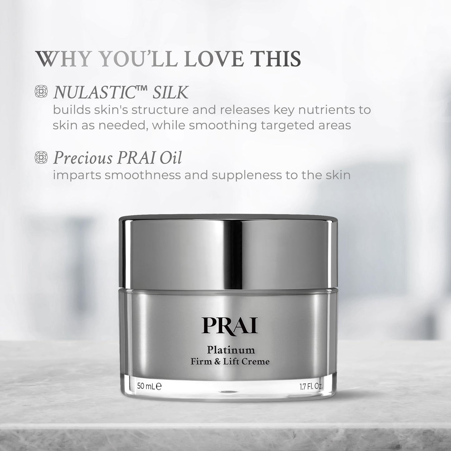 PRAI Beauty Platinum Firm and Lift Creme, Firming and Hydrating Face Moisturizer for Dry Skin and All Skin Types, Face Moisturizer for Skin Firming