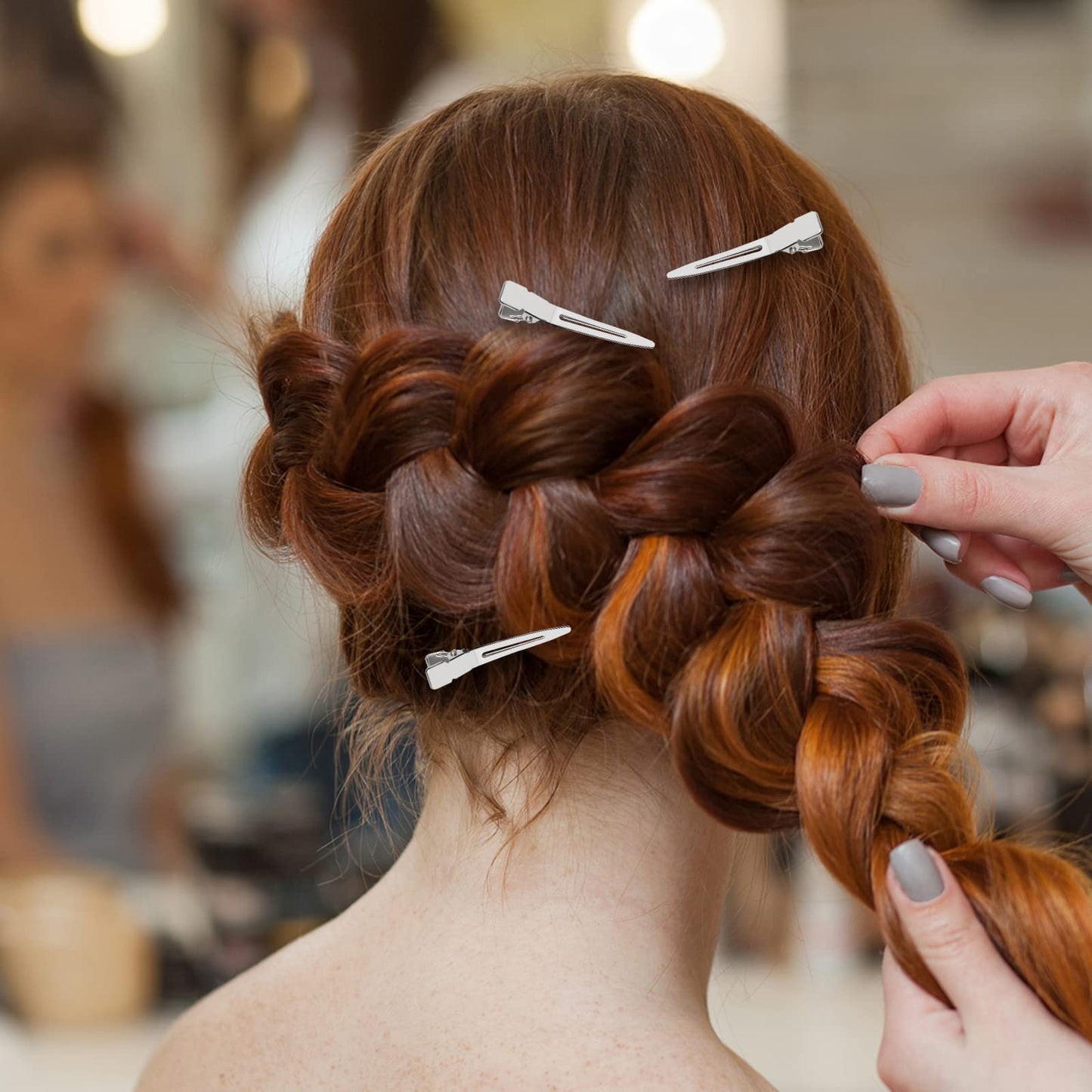 SBYURE 100 Pack 1.77 Inch Single Prong Pin Curl Duckbill Clips,Silver Setting Section Hair Clips Metal Alligator Clips for Hair Extensions