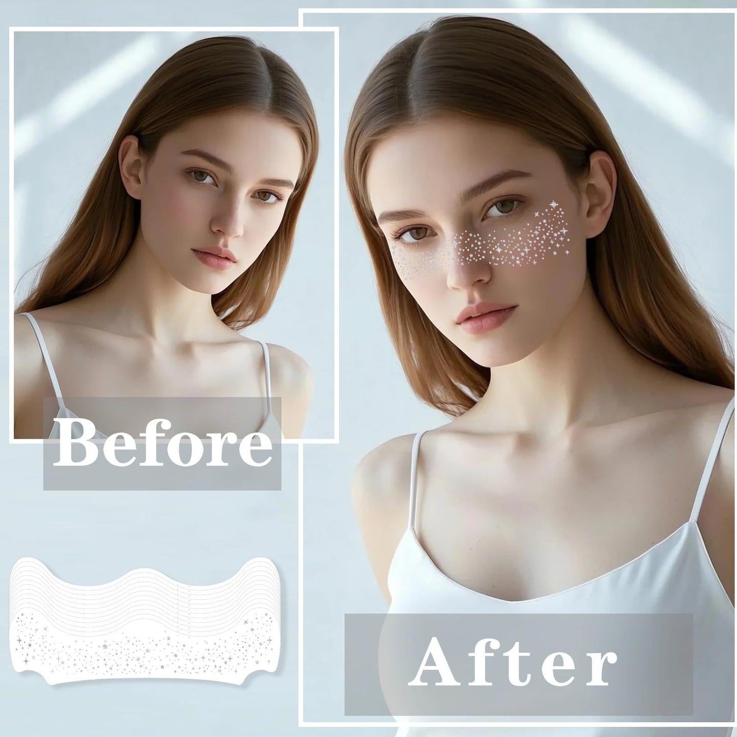 Glitter Freckles, Holographic Face and Body Glitter Tattoo Sparkle for Women Gold Glow Cosmetic Star Makeup Accessories for Festival Rave (12pcs