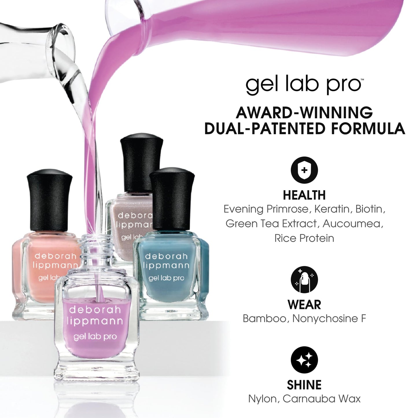 Deborah Lippmann Gel Lab Pro Nail Polish Treatment Enriched for Health, Wear, and Shine No Animal Testing, 21 Free, Vegan Red and Purple Colors