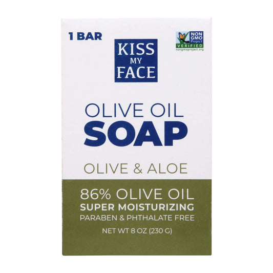Kiss My Face Pure Olive Oil Soap with Aloe Vera, Moisturizing Bar Soap, 8 oz Bars, Olive & Aloe, 64 Ounce, 8 Pack (Packaging May Vary) Beauty & Personal Care Kiss My Face