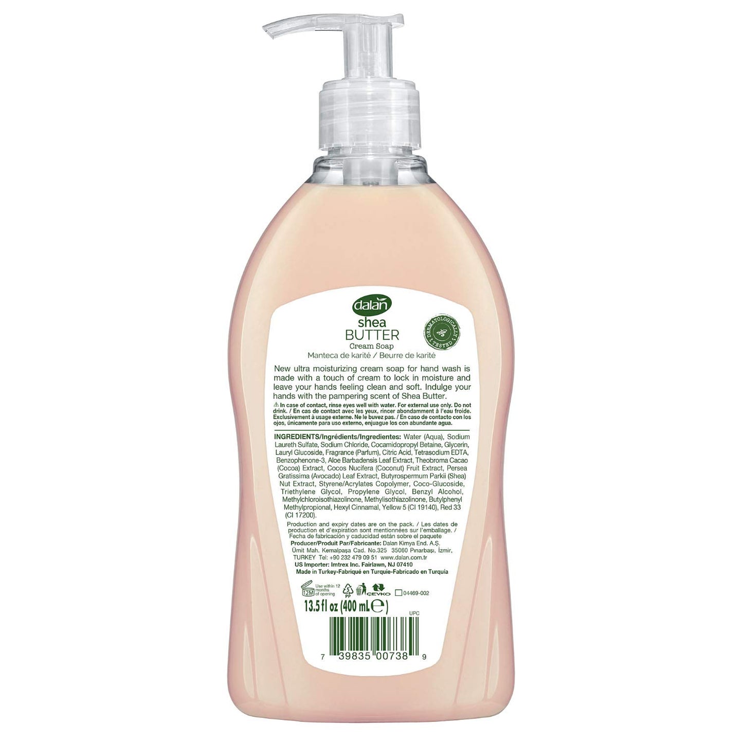 Dalan Shea Butter Cream Ultra Moisturizing Liquid Hand Soap for Normal and Dry Hands Fresh Clean and Soft Feeling (13.5 Fl Oz / 400 mL (Pack of 6))