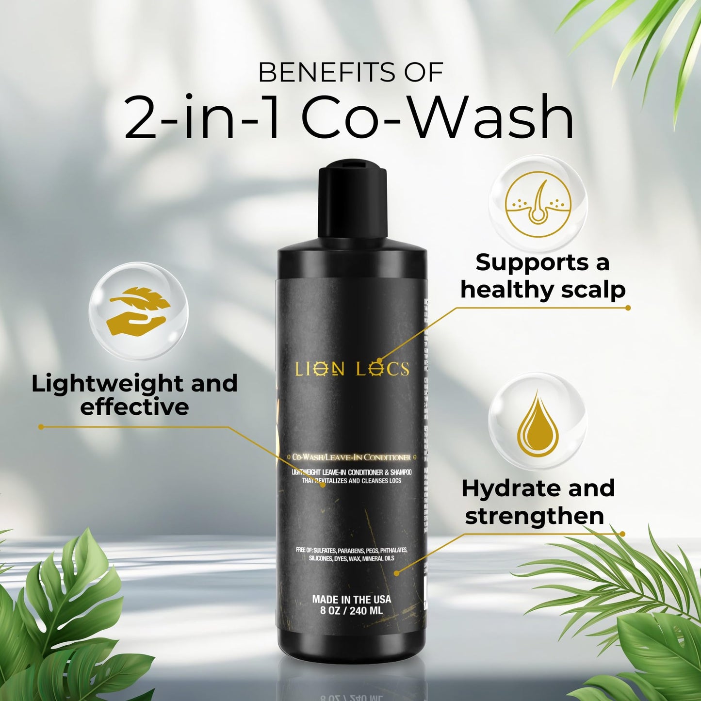 Lion Locs Shampoo and Conditioner for Dreads, Sisterlocks, Locks, & Dreadlocks | Lightweight Vegan Co Wash (8oz)
