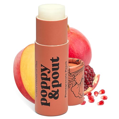 Poppy & Pout Pomegranate Peach Jumbo Lip Balm | All Natural Lip Balms & Moisturizers | Hydrates with Beeswax, Vitamin E, Organic Coconut Oil |