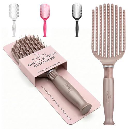 Premium Tangle Buster Brush - Soft Nylon Travel-Friendly Bristles - Long Durable Rubber Handle - Ideal for Wet and Dry Hair & Easy Grooming, Cashmere